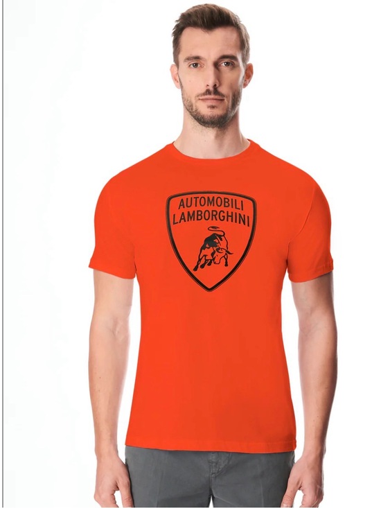 LAMBORGHINI MEN'S ORANGE T SHIRT WITH BIG SHIELD LOGO